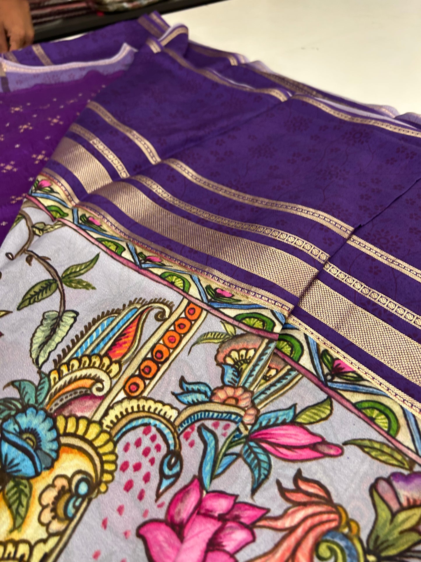 Kalamkari Printed Semi Mysore Silk Saree Grey-AP16