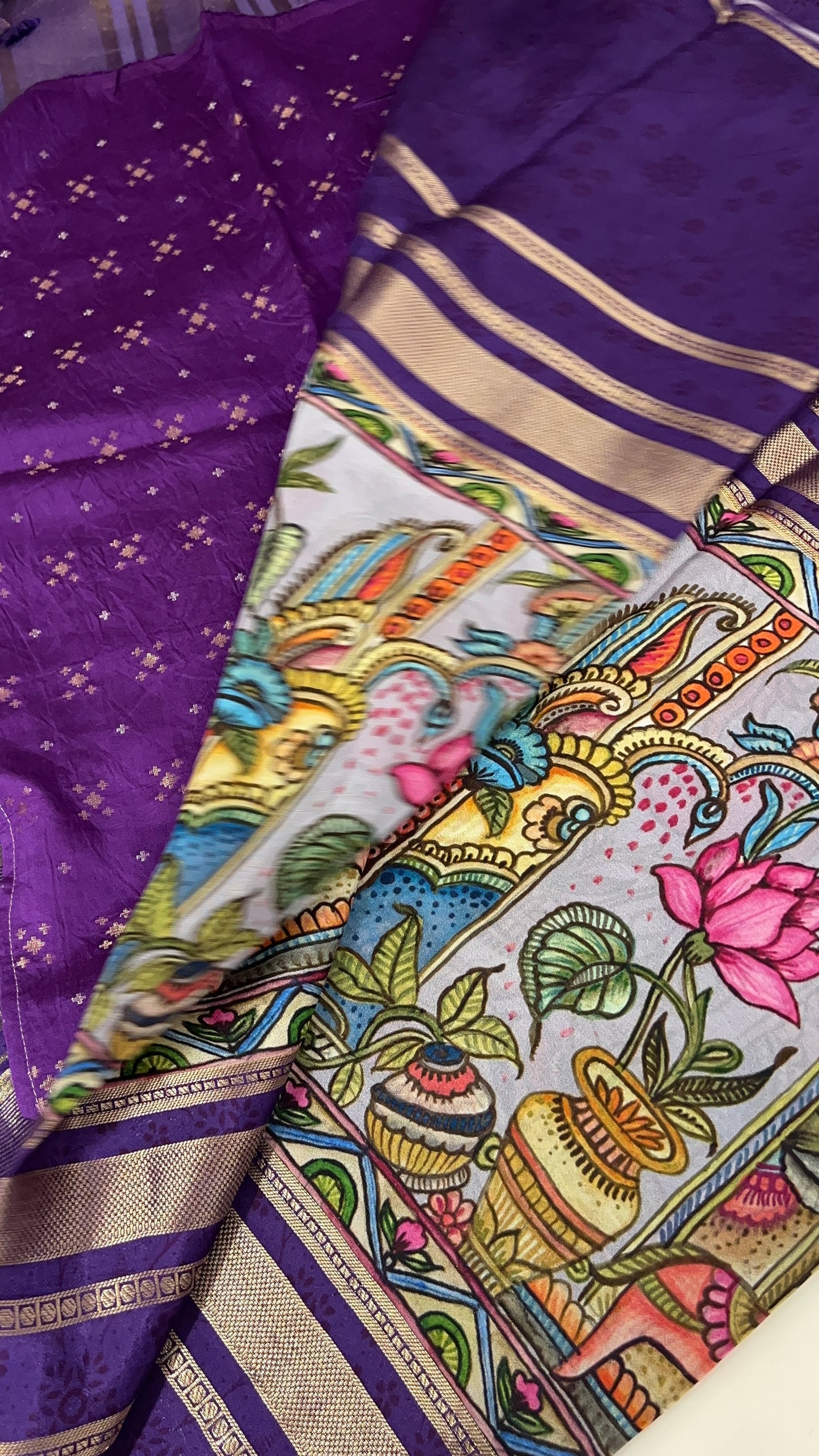 Kalamkari Printed Semi Mysore Silk Saree Grey-AP16