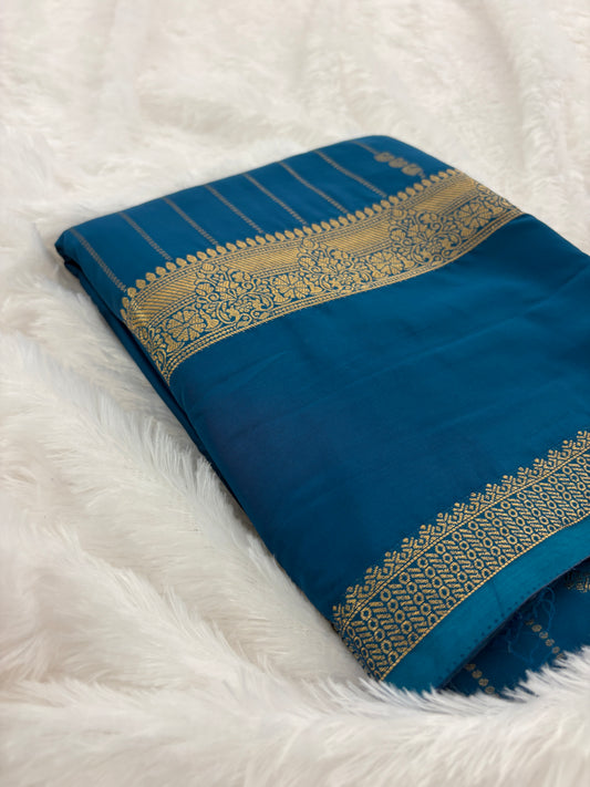 Peacock Blue Semi Mysore Silk Saree-J103- 10 Days Dispatch