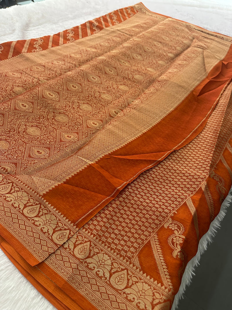 Premium Laser Chiffon Saree – Orange AU26