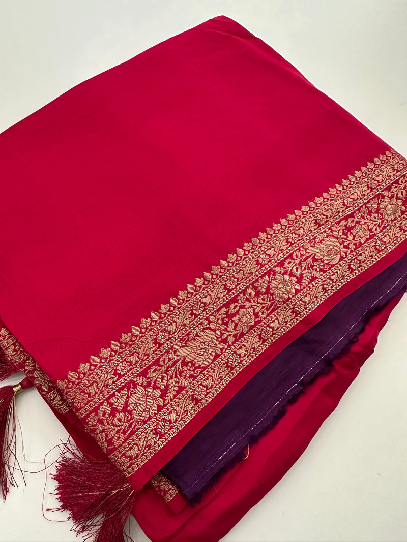 Pink Banarsi Crepe Silk Designer Saree AU26