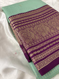 JU18 - Pista X Purple Checks Semi Silk Saree