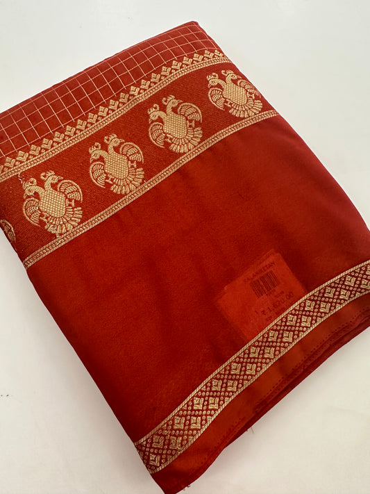 Fancy Checks Crape Silk Saree -M30