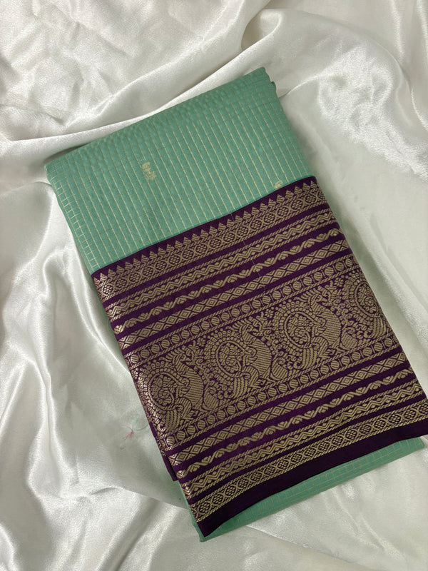 JU18 - Pista X Purple Checks Semi Silk Saree