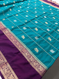 Premium Semi Mysore Silk sarees with silver and gold weavings and contrast blouse piece🌹-AU9