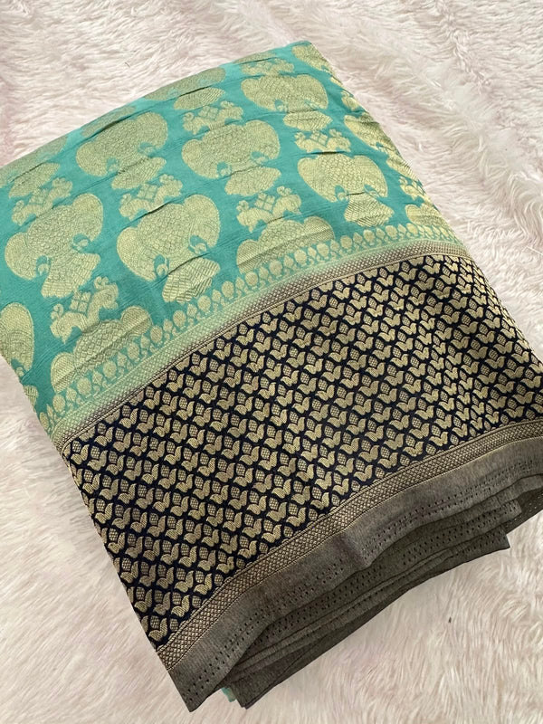 Beautiful Soft Georgette Sarees In Full Garuda Buttas-Ju21