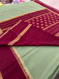 Pista Green x Maroon 120 GSM Mysore Crepe Silk Saree - AU8