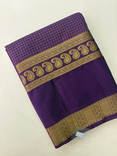 BENTEX BORDER SELF CHEX SEMI CREPE SILK SAREE-PURPLE
