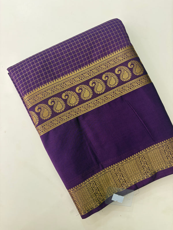 BENTEX BORDER SELF CHEX SEMI CREPE SILK SAREE-PURPLE