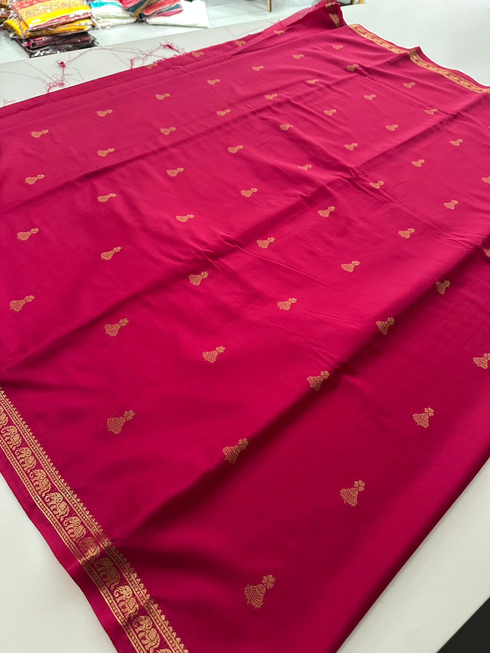 Semi Mysore Silk Small Border Jhumki Buttas - Rani Pink - AU27