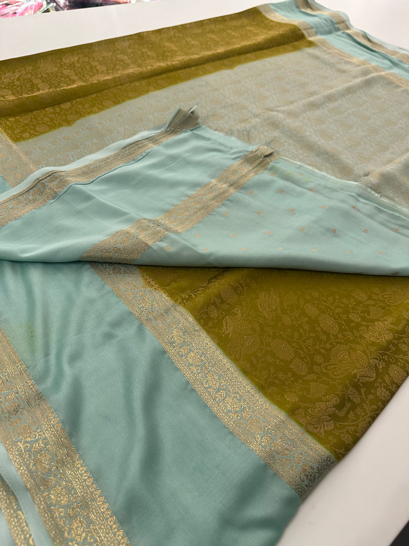 Crepe Silk Brocade Fancy Saree,, contrast border and contrast blouse piece 🌹 - AU10