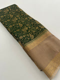Crepe Silk Brocade Fancy Saree,, contrast border and contrast blouse piece 🌹 - AU10