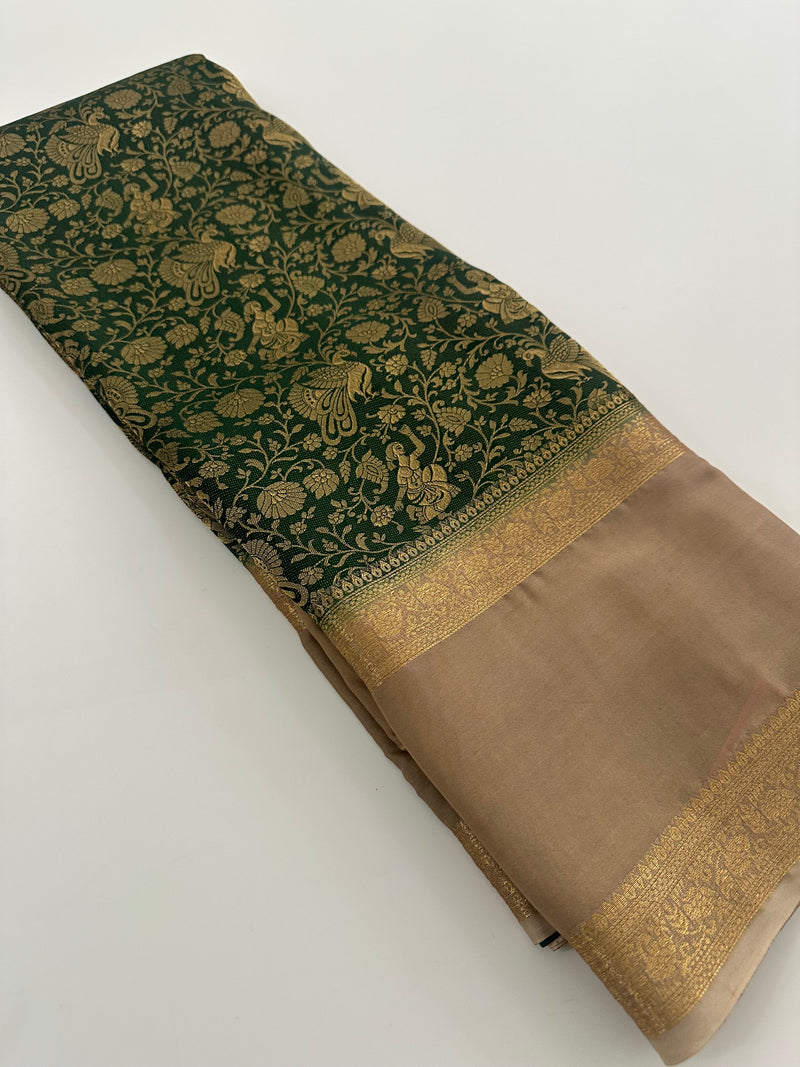 Crepe Silk Brocade Fancy Saree,, contrast border and contrast blouse piece 🌹 - AU10