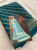 Premium Laser Chiffon Saree – Peacock Blue AU26