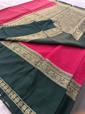 Crepe Silk Sarees in Gold weaving and Big Bentex Border,, comes in checkered pattern and contrast blouse piece 🌹