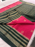 Semi Crepe Checks Saree - Pink x Green AU25
