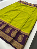 Vintage Semi Crepe Silk Saree with contrast butti blouse and mango border-Au15