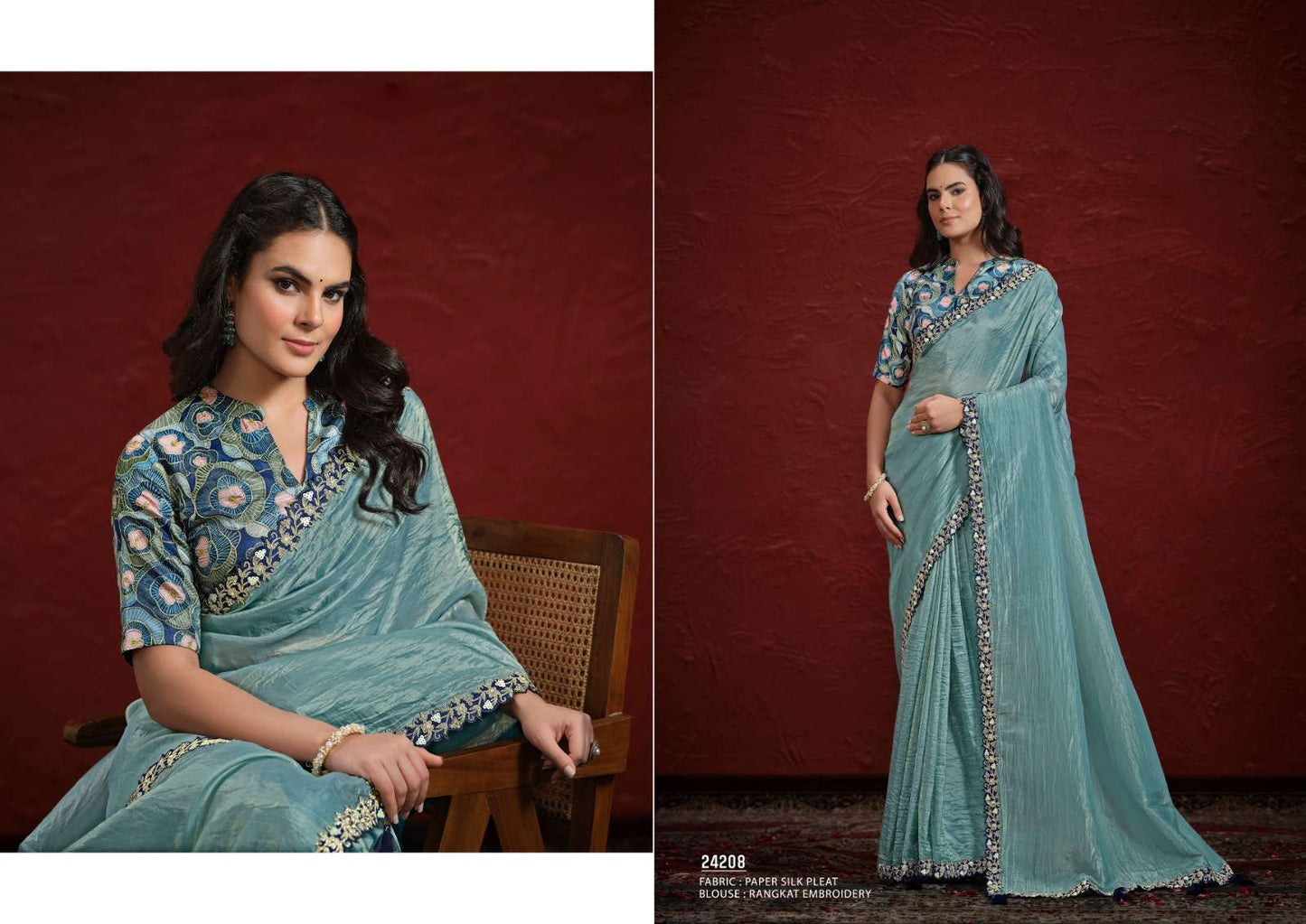 Sky blue designer crinkle saree-DC16