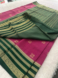 Semi Crepe Checks Saree - Magenta x Green AU25