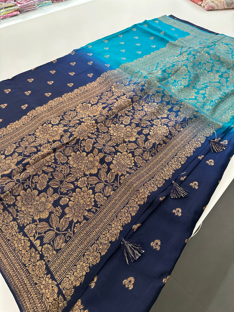 Dyed Crape Saree weaving, Butta, and weaving border🌹-AU2