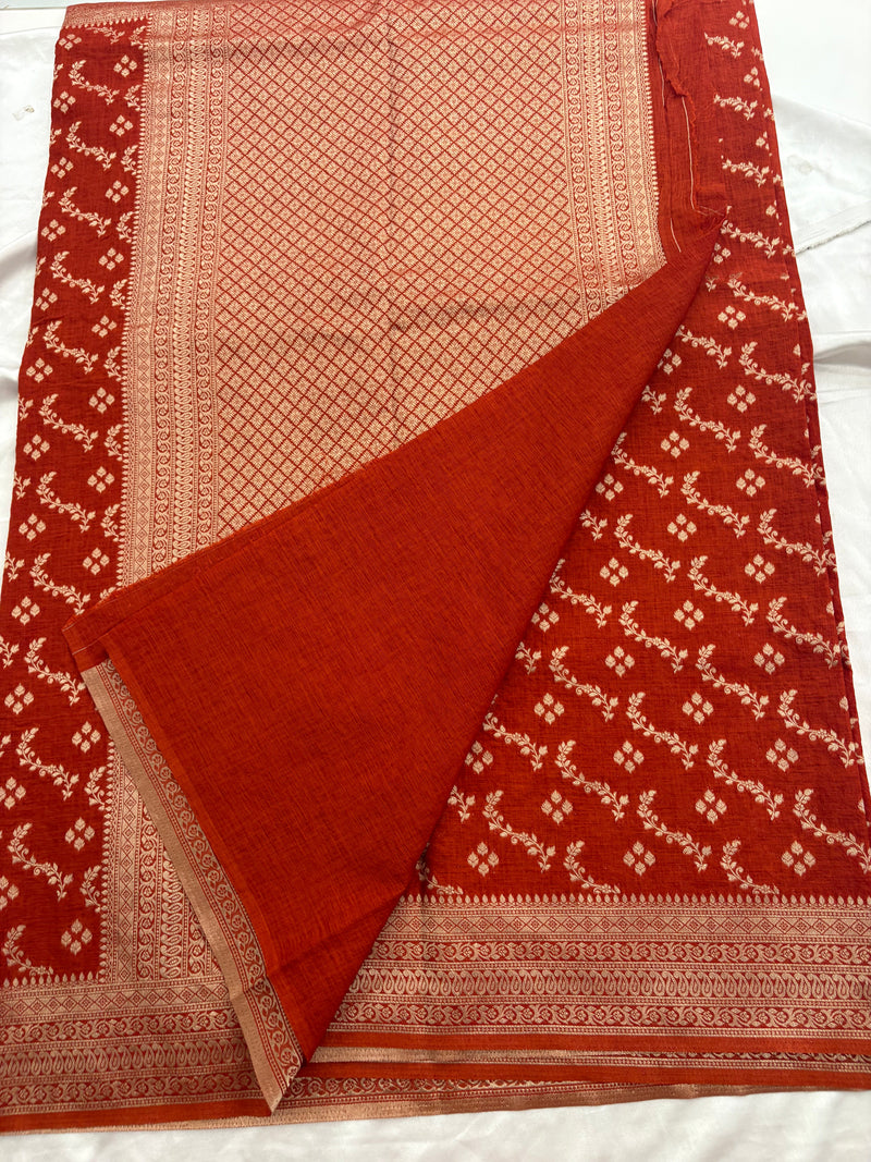 Rust Heritage Linen Designer Saree with Butta Design 🌹-AU2