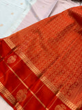 Light Blue X Orange Premium Semi Mysore Crape Silk Saree- JU16