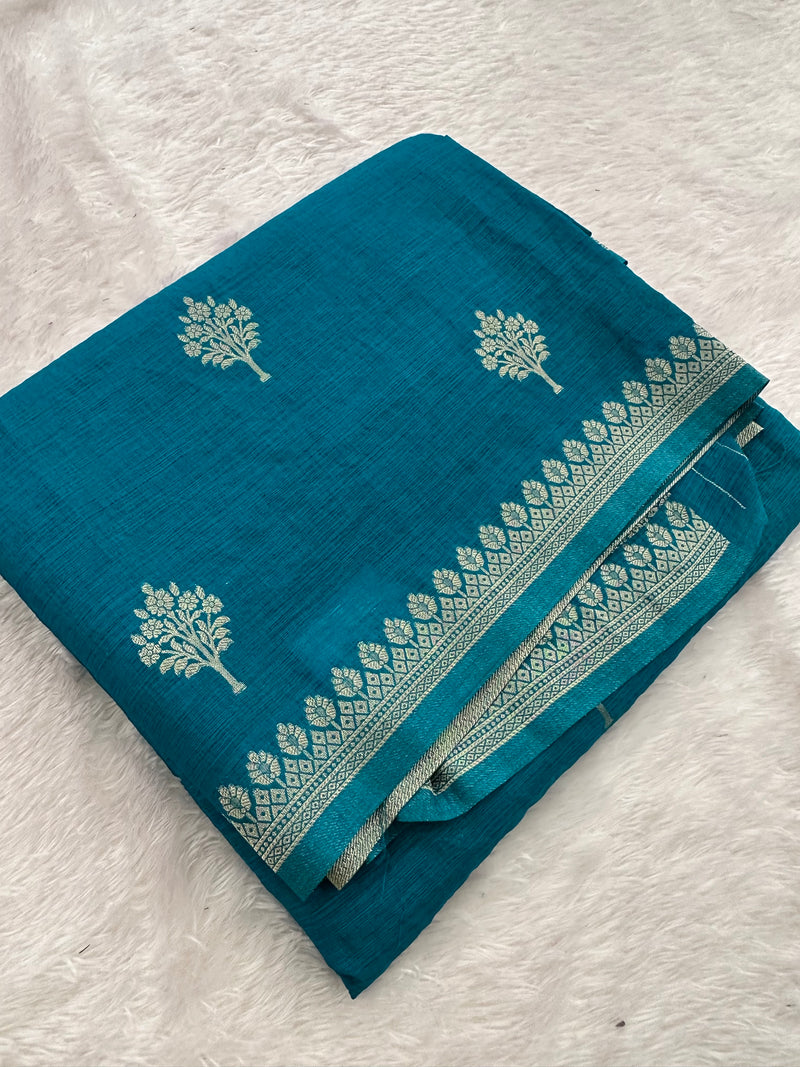 Sapphire Blue Linen Heritage Designer Saree with Butta - AU18