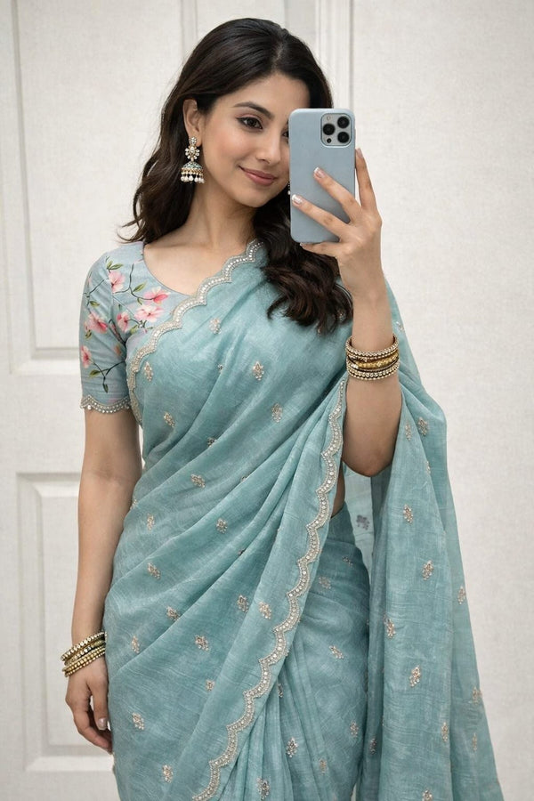 Georgette crush with embroidery work butti comes with embroidery work arka border J18
