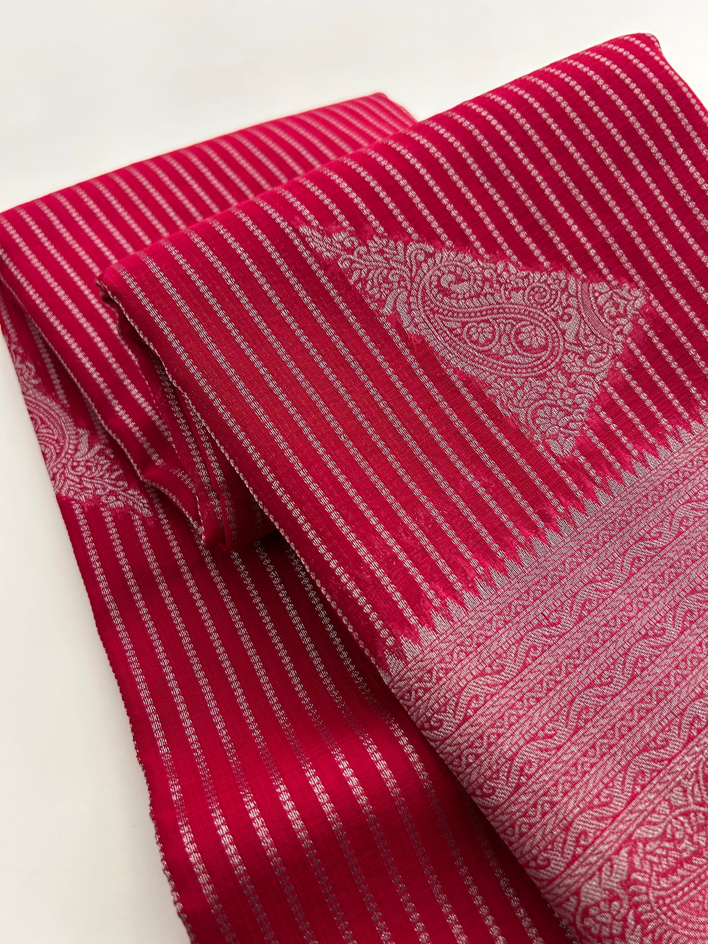 Rani Pink silver linen cotton saree-DC712