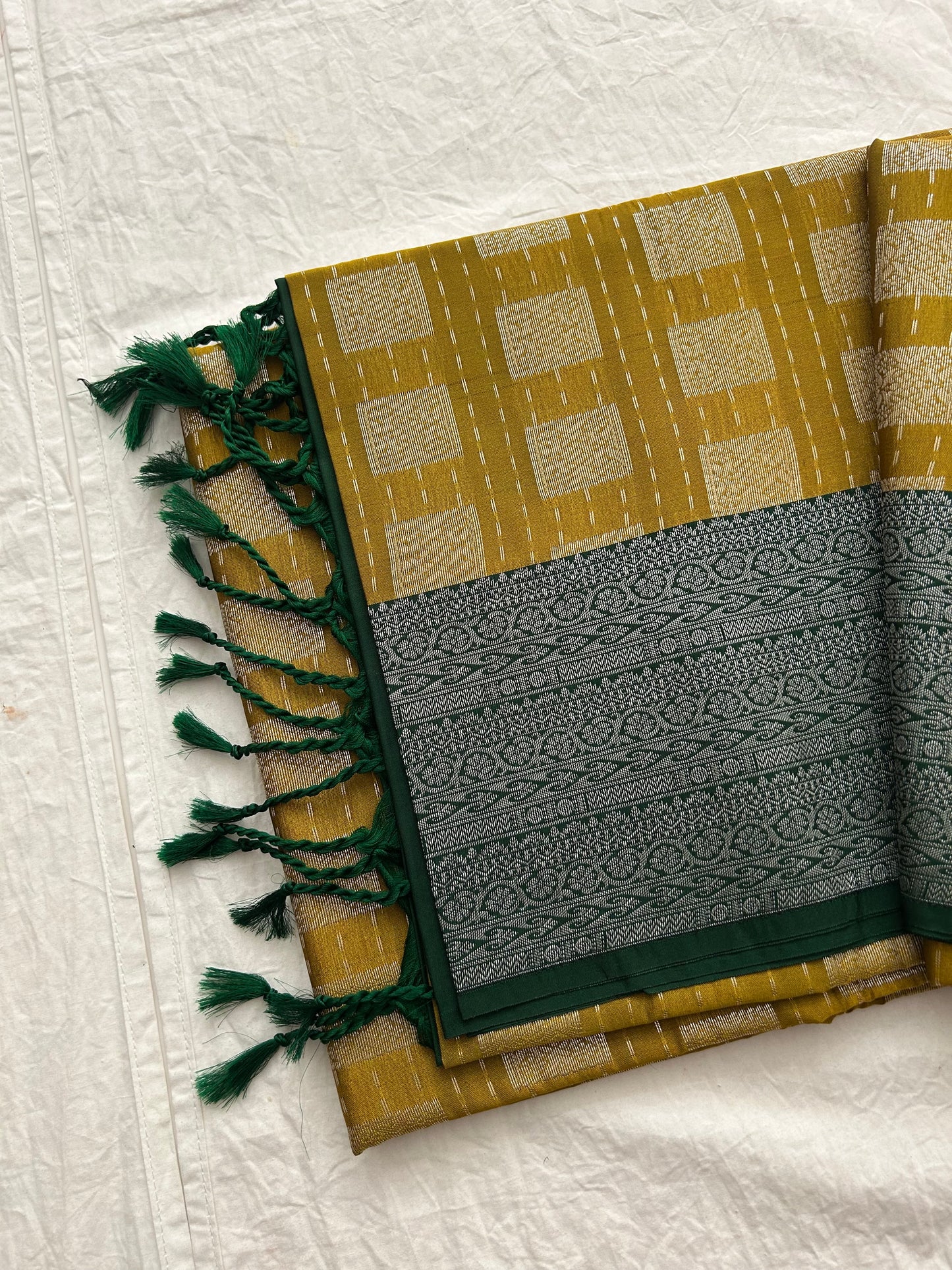 Ananta semi silk saree-Mustard X green