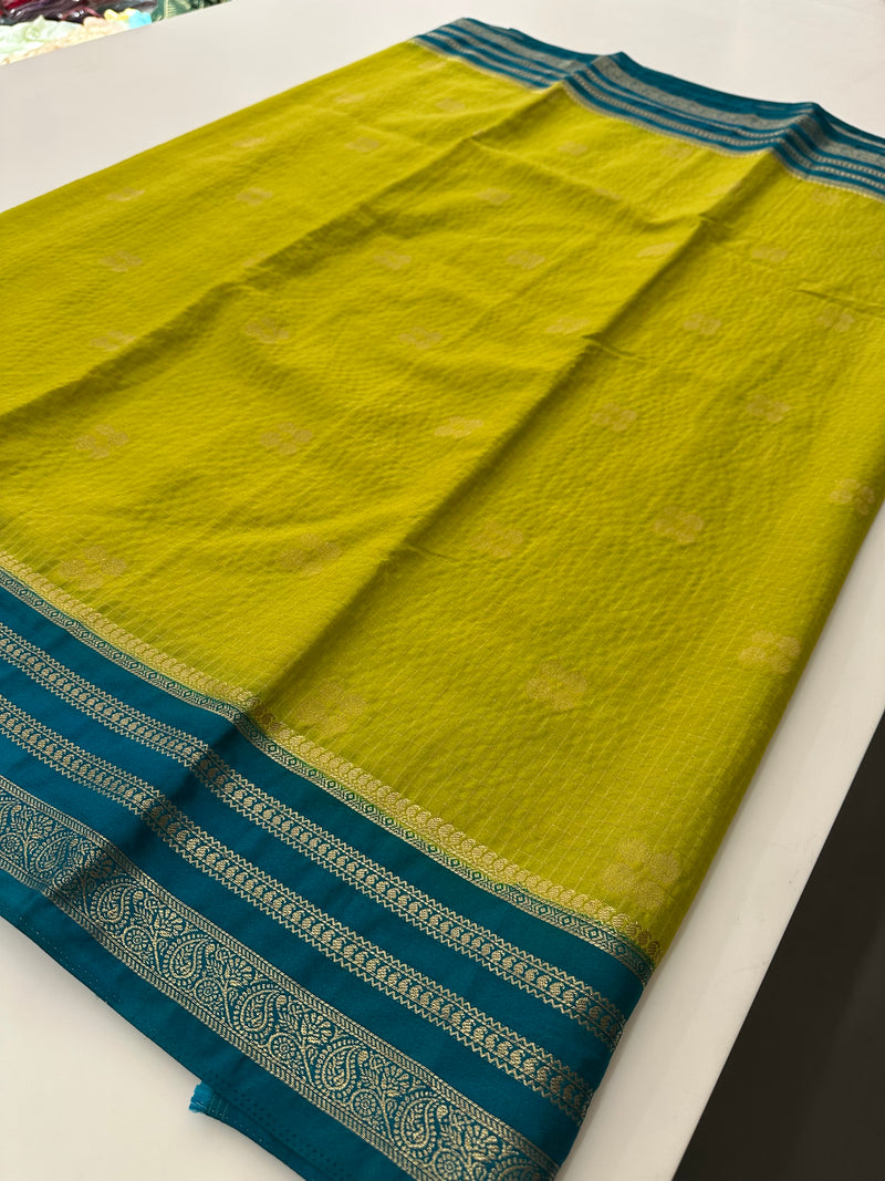 Semi Mysore Silk Checks Saree with Butta-AU16