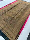 Rani Pink x Green Tussar Cotton Saree with Double Leaf Butta All Over JU24