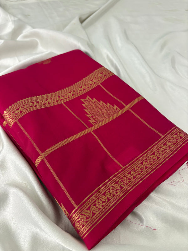 Rani Pink Premium Crepe Silk Saree with Temple Border AU6