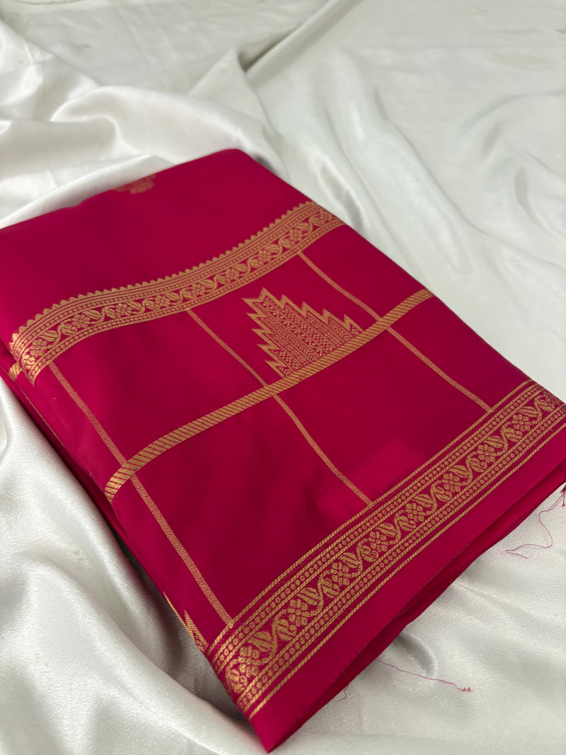 Rani Pink Premium Crepe Silk Saree with Temple Border AU6