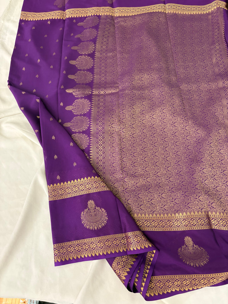 Purple Crepe Silk Saree with Bentex Jhumki Border and Small Butta JU26