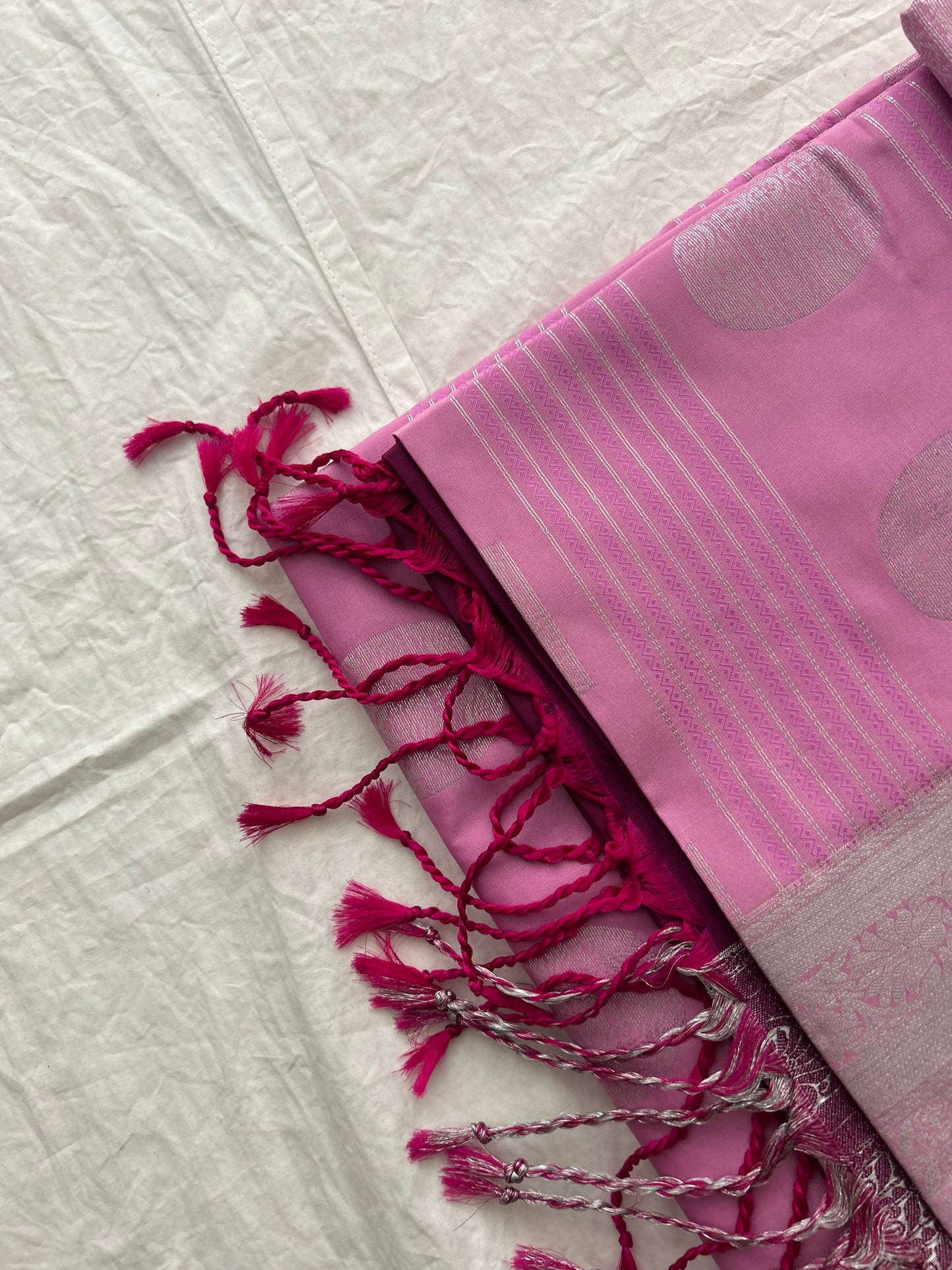 Ananta semi silk saree-Baby Pink X Wine