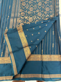 PEACOCK BLUE STRIPE SEMI CREPE SILK SAREE-J17