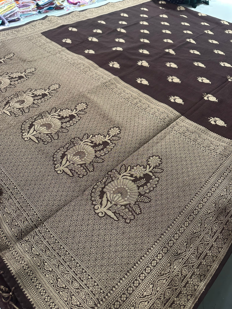 Venkatagiri fancy soft Linen Cotton sarees with self blouse and fancy Border and Butties all over🌹 - AU12