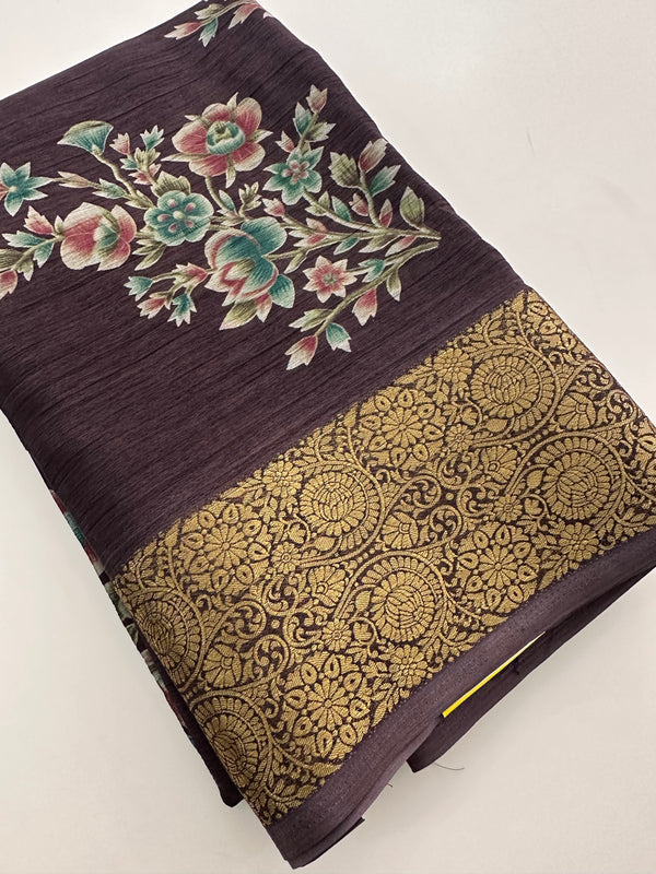 Crush Crape Chiffon Printed Sarees With self Butti Printed Blouse Piece🌹- J29