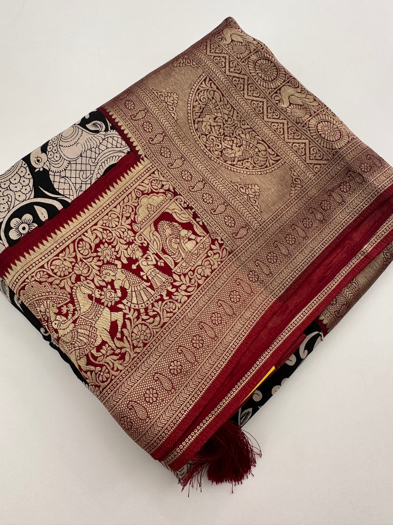 Kalamkari Viscose Designer Rich Weaving Pallu- JU28