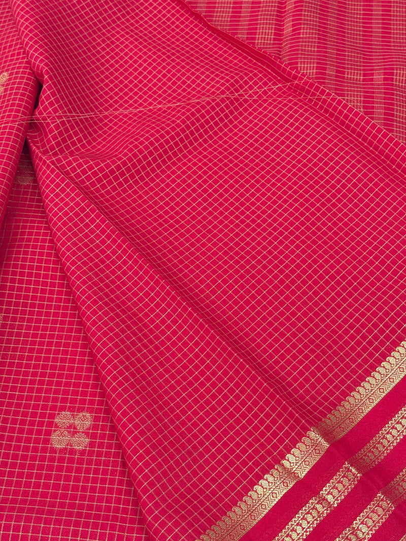 Pink Semi Mysore Silk Checks Saree with Butta - AU13