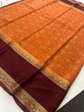 Crepe Silk Brocade Fancy Saree,, contrast border and contrast blouse piece 🌹 - AU10