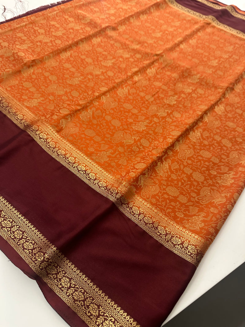 Crepe Silk Brocade Fancy Saree,, contrast border and contrast blouse piece 🌹 - AU10