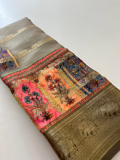Printed Tussar silk