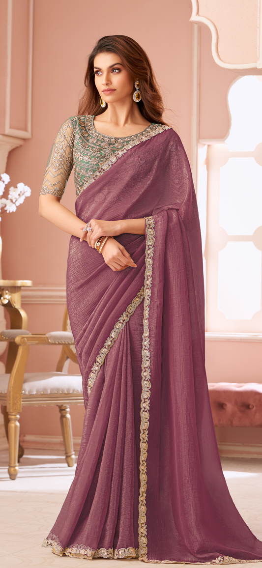 Designer Pastel Pink  X Teal Georgette Saree