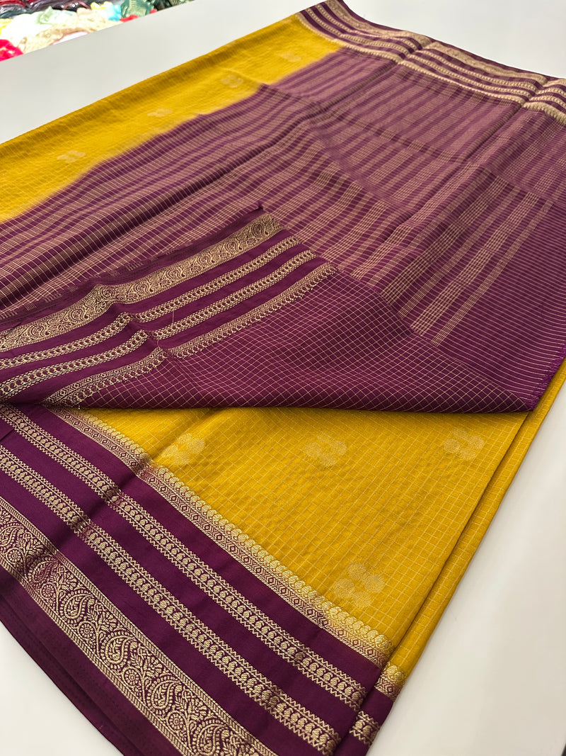 Semi Mysore Silk Checks Saree with Butta-AU16