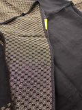 Black Designer Chinnon Silk Saree – Abstract Box Pattern AU24