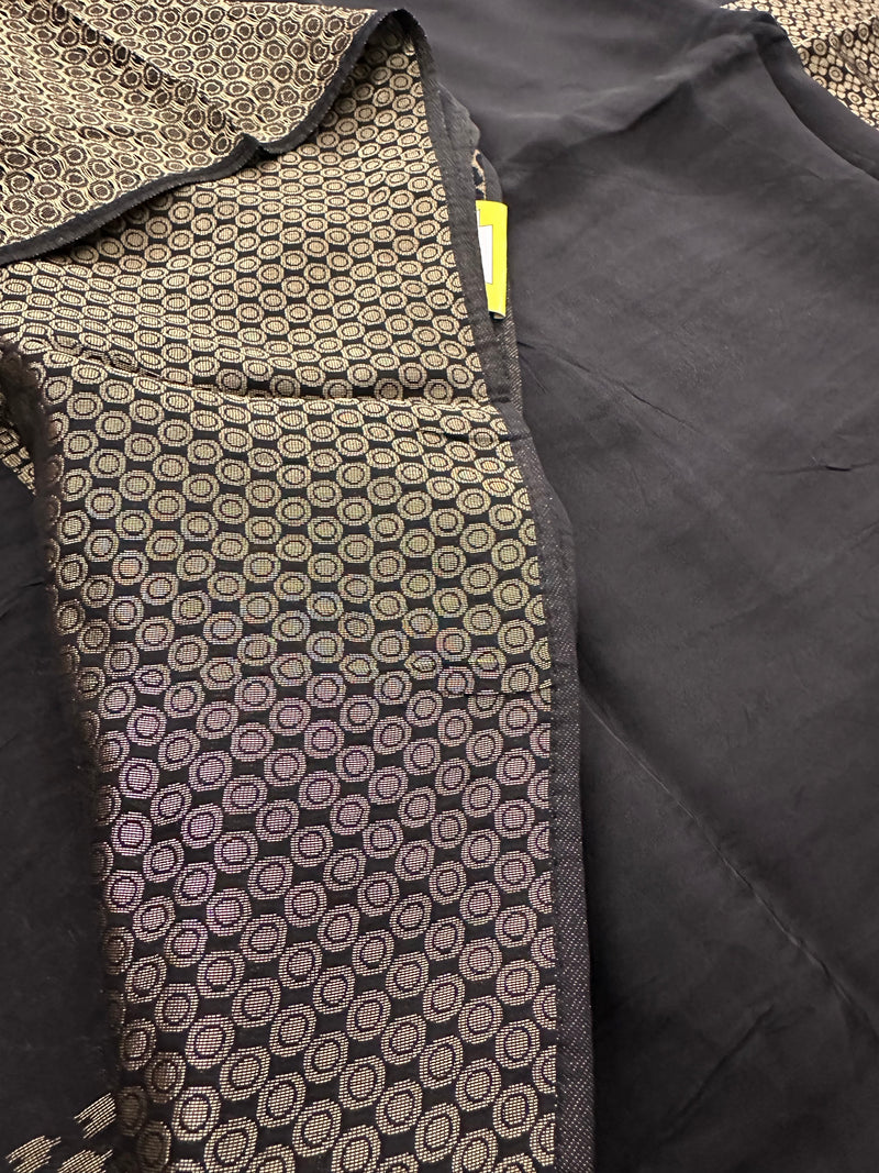 Black Designer Chinnon Silk Saree – Abstract Box Pattern AU24