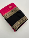 Premium Semi Mysore Silk sarees with silver and gold weavings and contrast blouse piece🌹-AU9