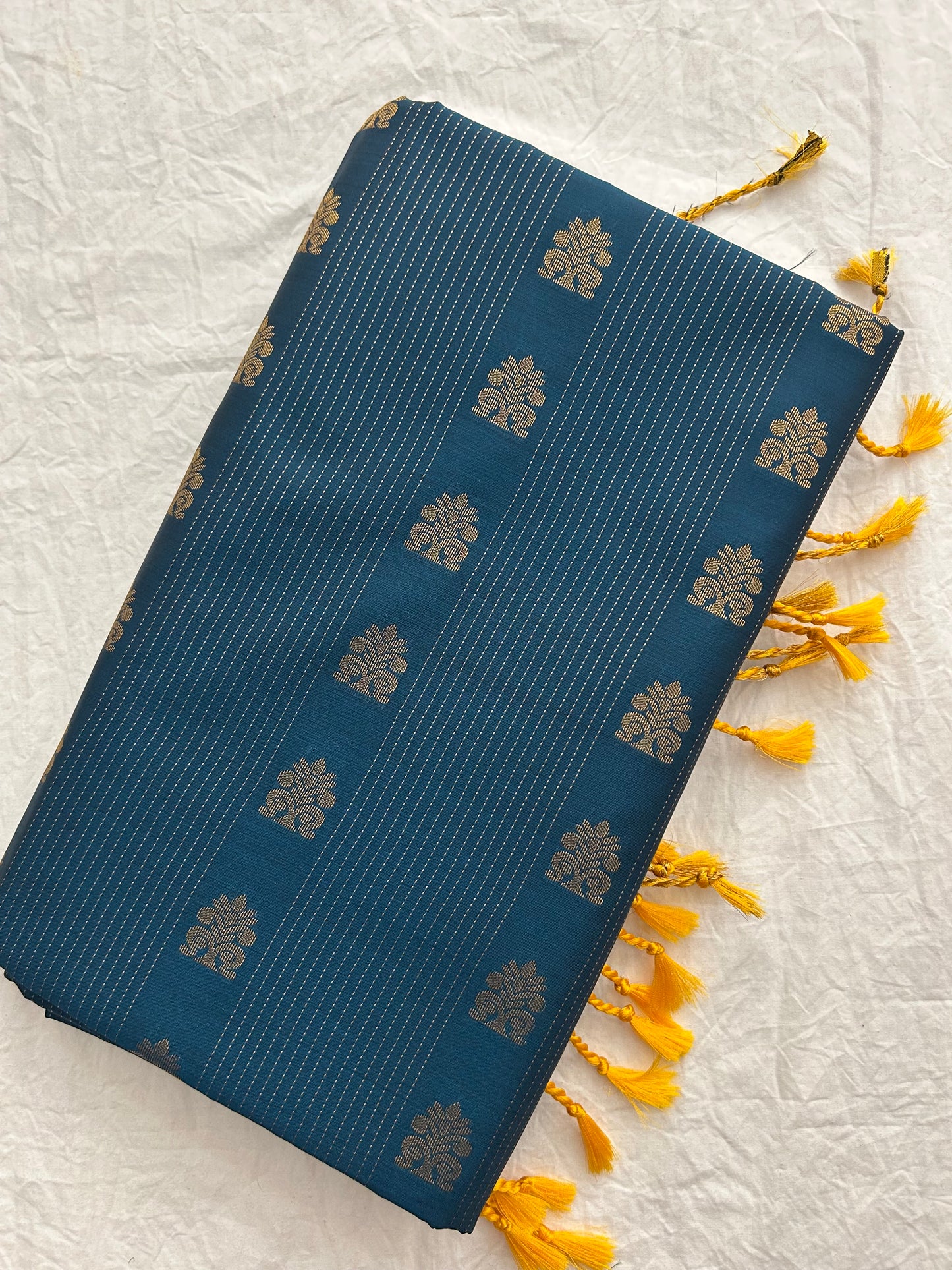 Ananta semi silk saree-Blue X gold